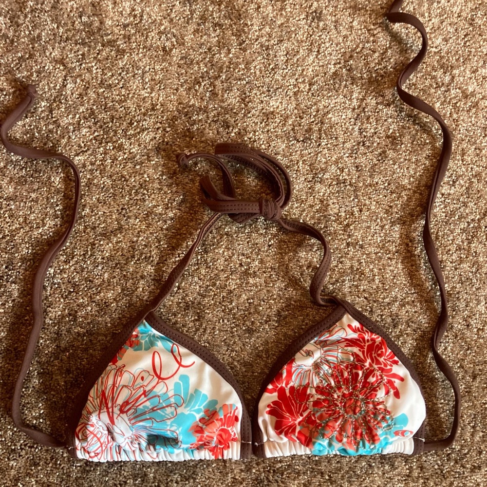 O'Neill Vibrant Floral Bikini Top - Red, Brown, Blue